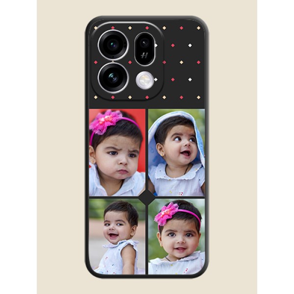Multicolor Dotted Pattern with 4 Image Holder On Space Black Custom Soft Matte Mobile Back Cover - Oppo Find X9s 5G Multicolor Dotted Pattern with 4 Image Holder On Space Black Custom Soft Matte Mobile Back Cover - Oppo Find X9s 5G