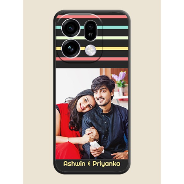 Color Stripes with Photo and Text on Photo On Space Black Custom Soft Matte Mobile Back Cover - Oppo Find X9s 5G Color Stripes with Photo and Text on Photo On Space Black Custom Soft Matte Mobile Back Cover - Oppo Find X9s 5G