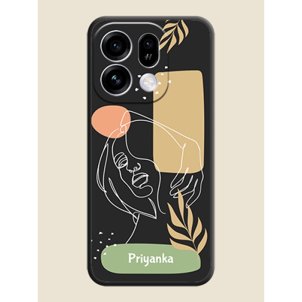 Custom Text With Line Art Of Women & Leaves Design On Space Black Custom Soft Matte Mobile Back Cover - Oppo Find X9s 5G
