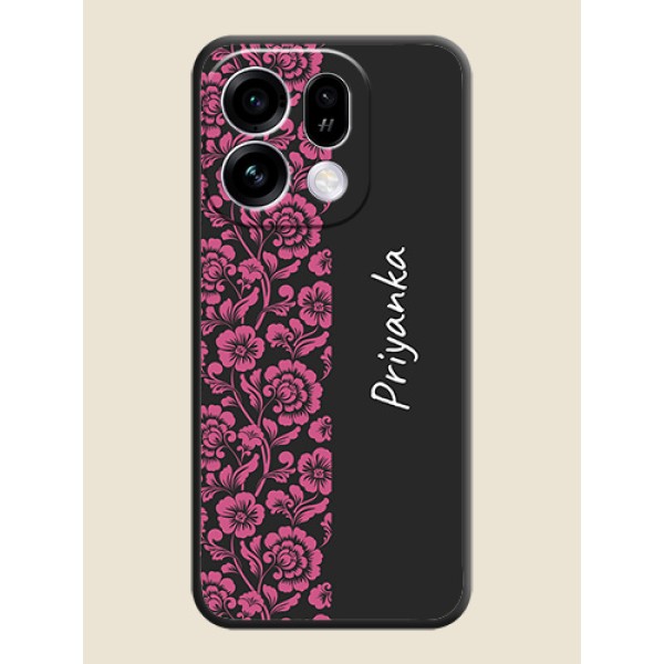 Pink Floral Pattern Design With Custom Text On Space Black Custom Soft Matte Mobile Back Cover - Oppo Find X9s 5G Pink Floral Pattern Design With Custom Text On Space Black Custom Soft Matte Mobile Back Cover - Oppo Find X9s 5G