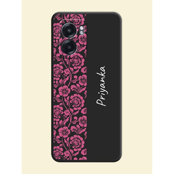 Pink Floral Pattern Design With Custom Text On Space Black Personalized Soft Matte Phone Covers -Oppo K10 5G Pink Floral Pattern Design With Custom Text On Space Black Personalized Soft Matte Phone Covers -Oppo K10 5G