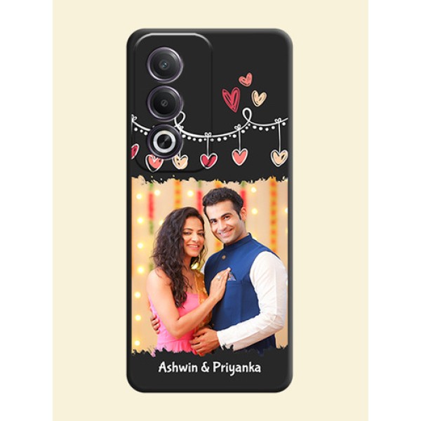 Pink Love Hangings with Name On Space Black Custom Soft Matte Mobile Back Cover - Oppo K12x 5G Pink Love Hangings with Name On Space Black Custom Soft Matte Mobile Back Cover - Oppo K12x 5G
