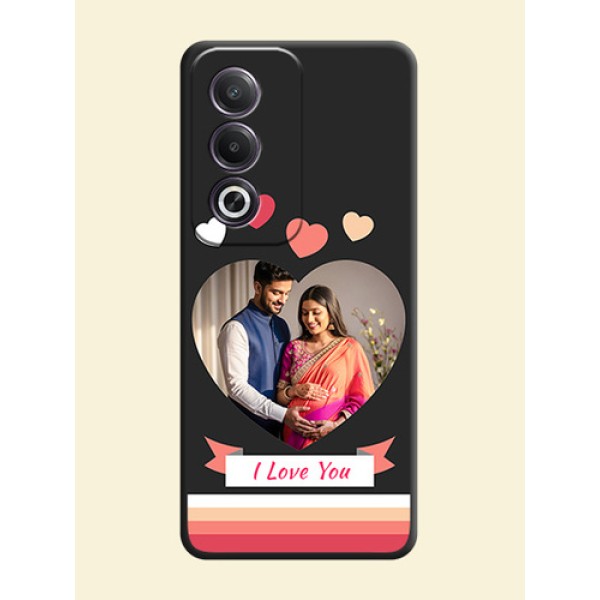 Love Shaped Photo with Colorful Stripes On Space Black Custom Soft Matte Mobile Back Cover - Oppo K12x 5G Love Shaped Photo with Colorful Stripes On Space Black Custom Soft Matte Mobile Back Cover - Oppo K12x 5G