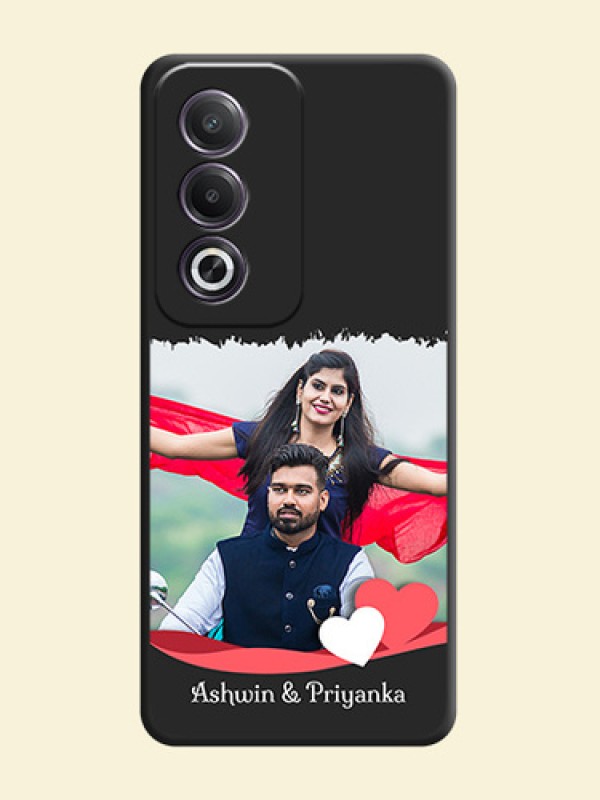 Pin Color Love Shaped Ribbon Design with Text On Space Black Custom Soft Matte Mobile Back Cover - Oppo K12x 5G