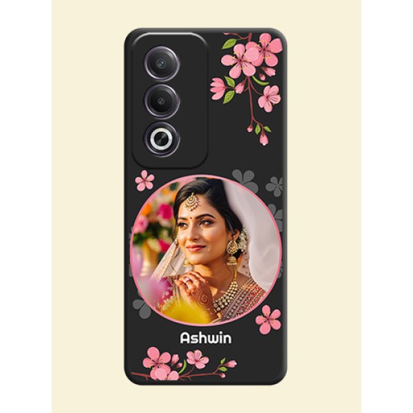 Round Image with Pink Color Floral Design on Photo On Space Black Custom Soft Matte Mobile Back Cover - Oppo K12x 5G
