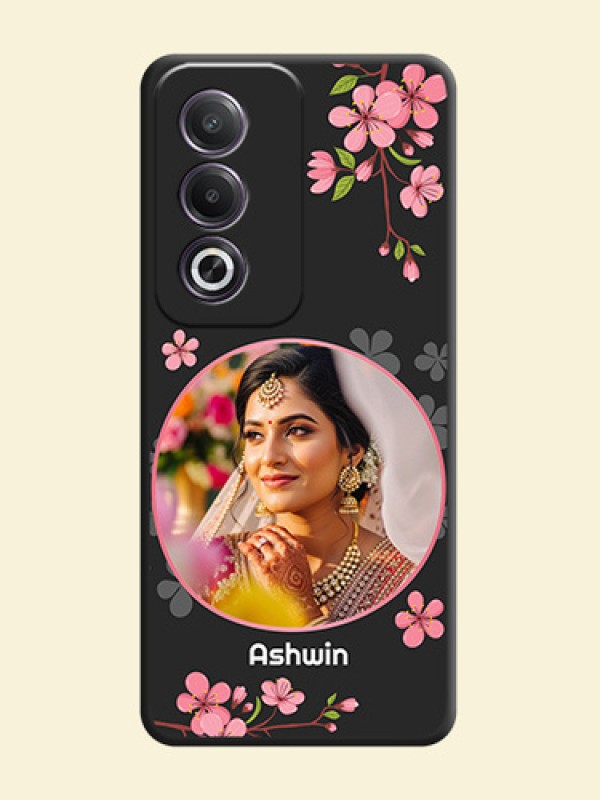 Round Image with Pink Color Floral Design on Photo On Space Black Custom Soft Matte Mobile Back Cover - Oppo K12x 5G
