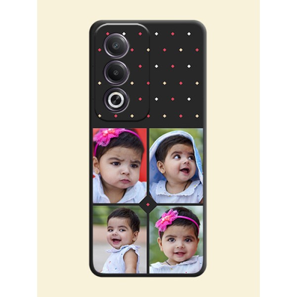Multicolor Dotted Pattern with 4 Image Holder On Space Black Custom Soft Matte Mobile Back Cover - Oppo K12x 5G Multicolor Dotted Pattern with 4 Image Holder On Space Black Custom Soft Matte Mobile Back Cover - Oppo K12x 5G