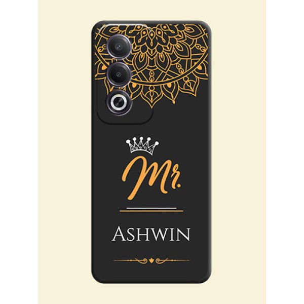 Mr Name with Floral Design On Space Black Custom Soft Matte Mobile Back Cover - Oppo K12x 5G Mr Name with Floral Design On Space Black Custom Soft Matte Mobile Back Cover - Oppo K12x 5G