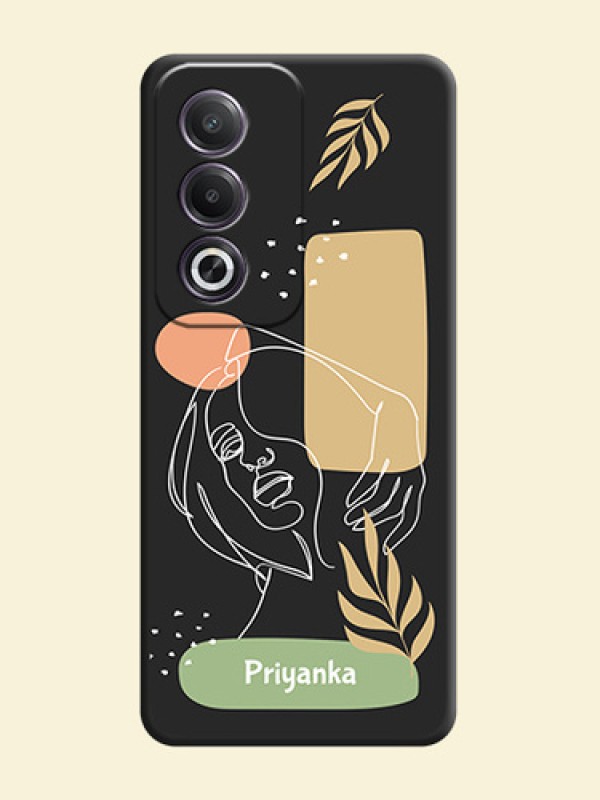 Custom Text With Line Art Of Women & Leaves Design On Space Black Custom Soft Matte Mobile Back Cover - Oppo K12x 5G