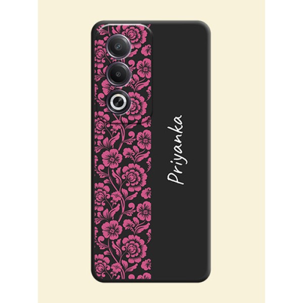 Pink Floral Pattern Design With Custom Text On Space Black Custom Soft Matte Mobile Back Cover - Oppo K12x 5G Pink Floral Pattern Design With Custom Text On Space Black Custom Soft Matte Mobile Back Cover - Oppo K12x 5G