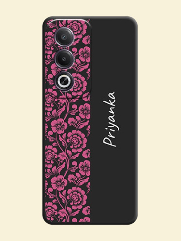 Pink Floral Pattern Design With Custom Text On Space Black Custom Soft Matte Mobile Back Cover - Oppo K12x 5G