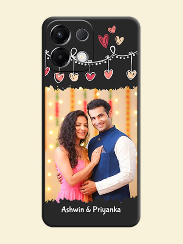 Pink Love Hangings with Name On Space Black Custom Soft Matte Mobile Back Cover - Oppo K13 5G