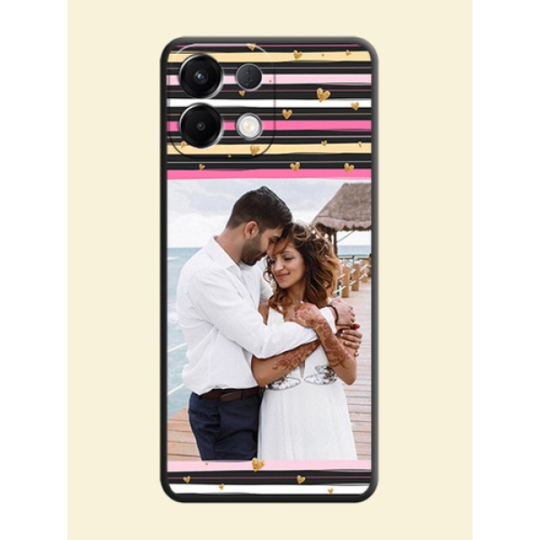 Multicolor Lines and Golden Love Symbols Design on Photo On Space Black Custom Soft Matte Mobile Back Cover - Oppo K13 5G