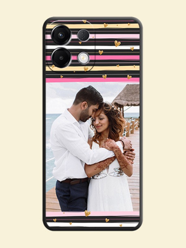 Multicolor Lines and Golden Love Symbols Design on Photo On Space Black Custom Soft Matte Mobile Back Cover - Oppo K13 5G