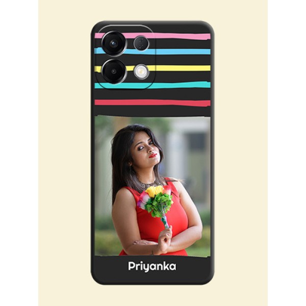 Multicolor Lines with Image On Space Black Custom Soft Matte Mobile Back Cover - Oppo K13 5G Multicolor Lines with Image On Space Black Custom Soft Matte Mobile Back Cover - Oppo K13 5G