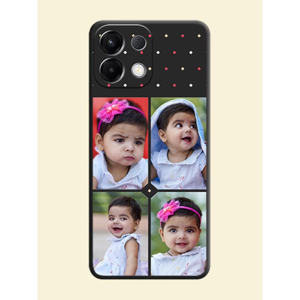 Multicolor Dotted Pattern with 4 Image Holder On Space Black Custom Soft Matte Mobile Back Cover - Oppo K13 5G Multicolor Dotted Pattern with 4 Image Holder On Space Black Custom Soft Matte Mobile Back Cover - Oppo K13 5G