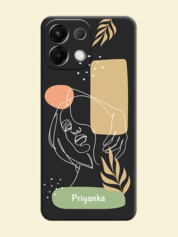 Custom Text With Line Art Of Women & Leaves Design On Space Black Custom Soft Matte Mobile Back Cover - Oppo K13 5G