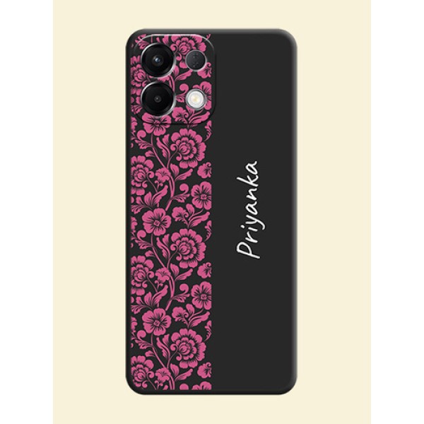 Pink Floral Pattern Design With Custom Text On Space Black Custom Soft Matte Mobile Back Cover - Oppo K13 5G Pink Floral Pattern Design With Custom Text On Space Black Custom Soft Matte Mobile Back Cover - Oppo K13 5G