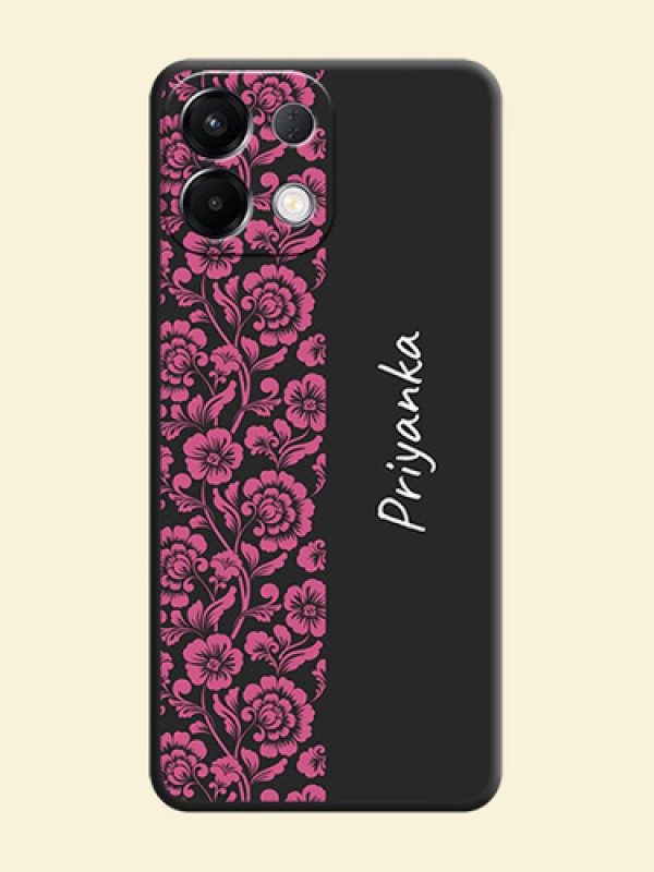 Pink Floral Pattern Design With Custom Text On Space Black Custom Soft Matte Mobile Back Cover - Oppo K13 5G