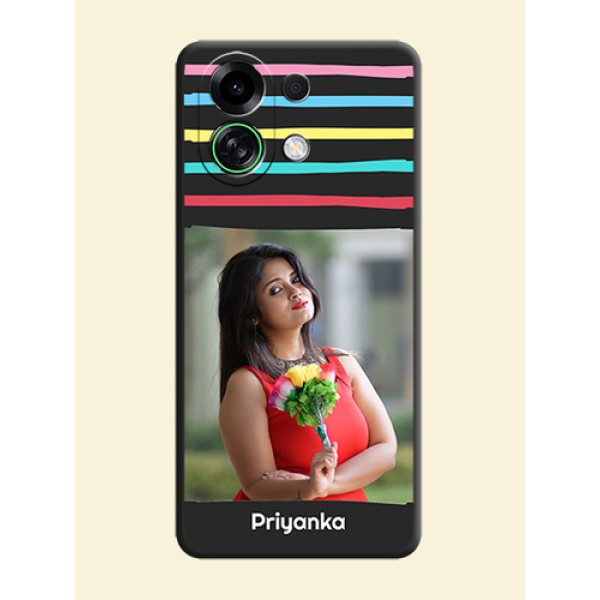 Multicolor Lines with Image On Space Black Custom Soft Matte Mobile Back Cover - Oppo K13 Turbo 5G Multicolor Lines with Image On Space Black Custom Soft Matte Mobile Back Cover - Oppo K13 Turbo 5G