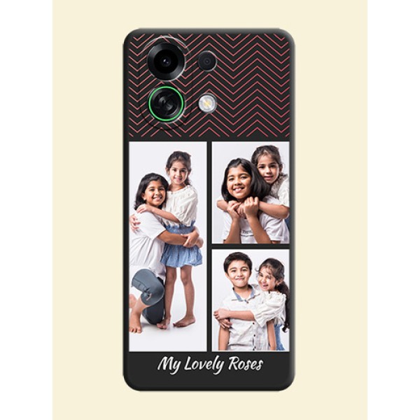 Wave Pattern with 3 Image Holder On Space Black Custom Soft Matte Mobile Back Cover - Oppo K13 Turbo 5G Wave Pattern with 3 Image Holder On Space Black Custom Soft Matte Mobile Back Cover - Oppo K13 Turbo 5G