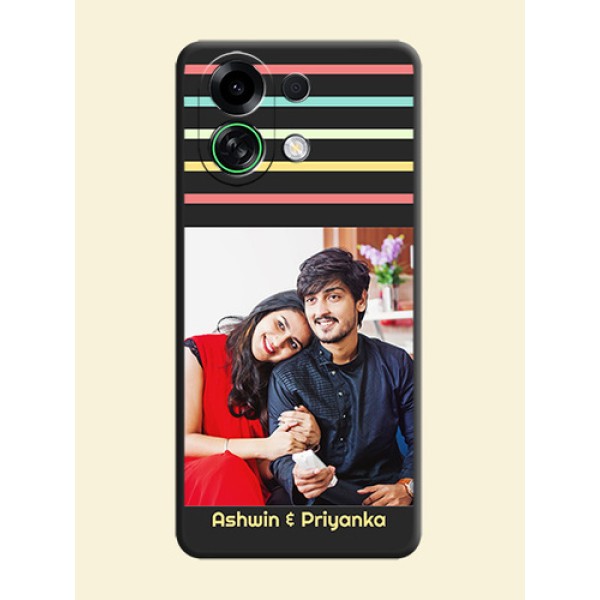 Color Stripes with Photo and Text on Photo On Space Black Custom Soft Matte Mobile Back Cover - Oppo K13 Turbo 5G Color Stripes with Photo and Text on Photo On Space Black Custom Soft Matte Mobile Back Cover - Oppo K13 Turbo 5G