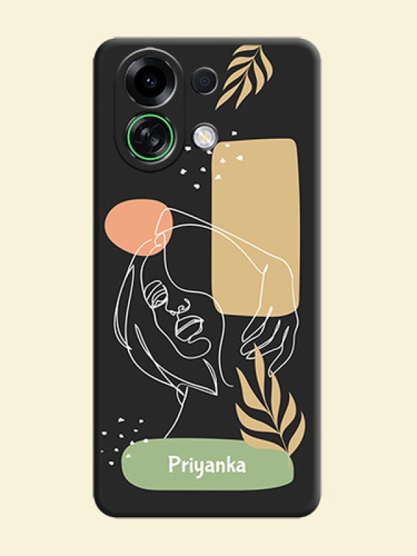 Custom Text With Line Art Of Women & Leaves Design On Space Black Custom Soft Matte Mobile Back Cover - Oppo K13 Turbo 5G