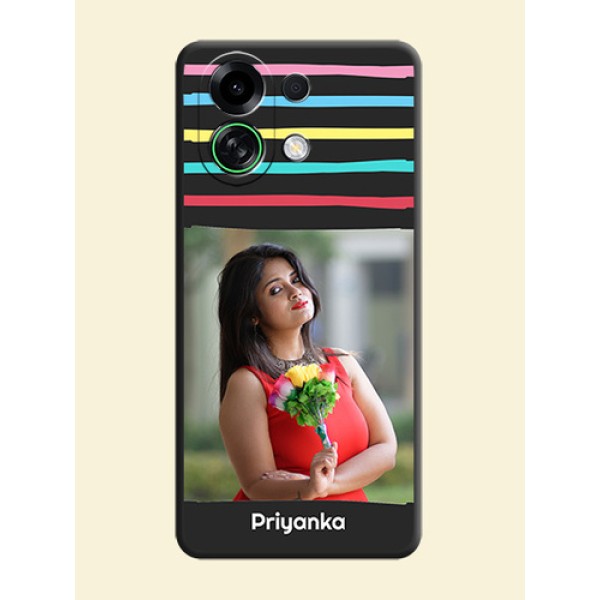 Multicolor Lines with Image On Space Black Custom Soft Matte Mobile Back Cover - Oppo K13 Turbo Pro 5G Multicolor Lines with Image On Space Black Custom Soft Matte Mobile Back Cover - Oppo K13 Turbo Pro 5G