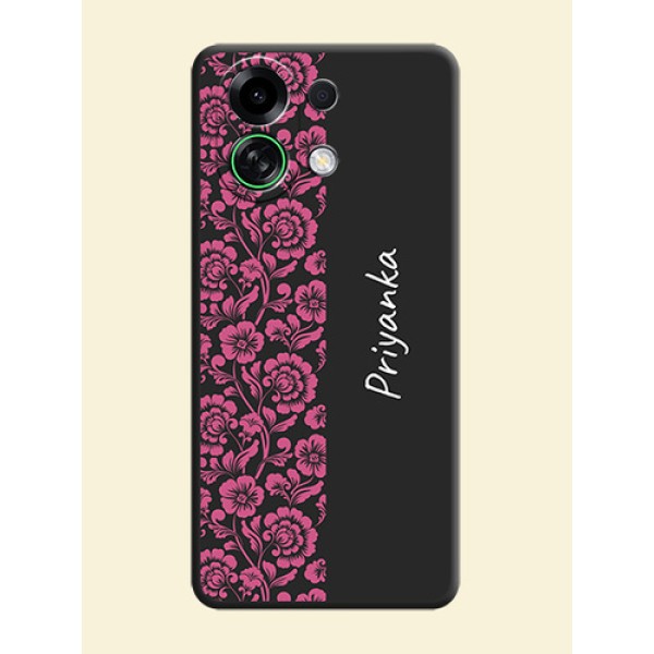 Pink Floral Pattern Design With Custom Text On Space Black Custom Soft Matte Mobile Back Cover - Oppo K13 Turbo Pro 5G Pink Floral Pattern Design With Custom Text On Space Black Custom Soft Matte Mobile Back Cover - Oppo K13 Turbo Pro 5G