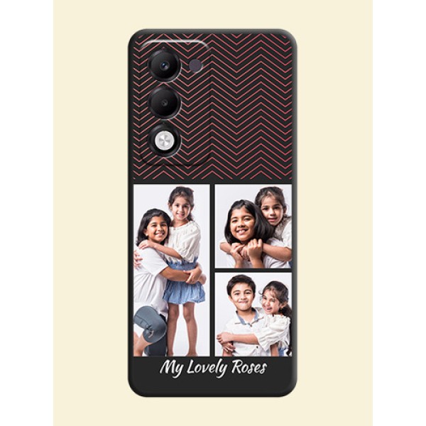 Wave Pattern with 3 Image Holder On Space Black Custom Soft Matte Mobile Back Cover - Oppo k13x 5G Wave Pattern with 3 Image Holder On Space Black Custom Soft Matte Mobile Back Cover - Oppo k13x 5G