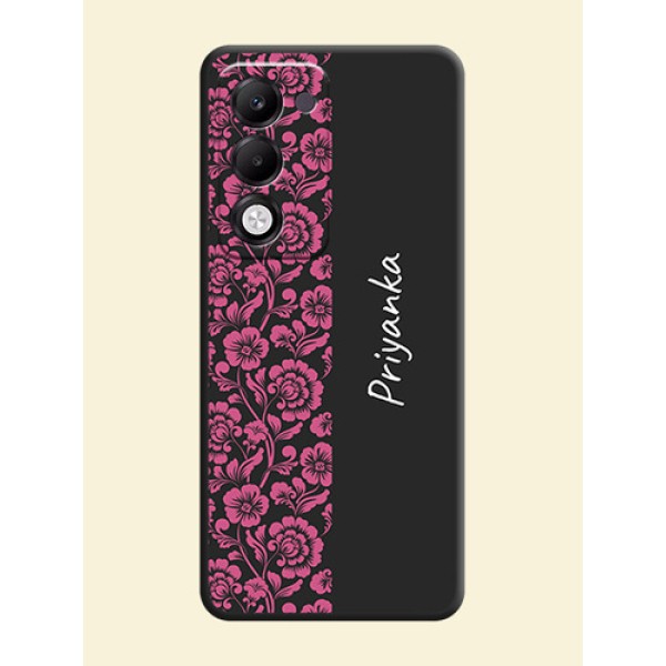 Pink Floral Pattern Design With Custom Text On Space Black Custom Soft Matte Mobile Back Cover - Oppo k13x 5G Pink Floral Pattern Design With Custom Text On Space Black Custom Soft Matte Mobile Back Cover - Oppo k13x 5G