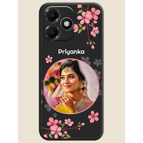 Round Image with Pink Color Floral Design on Photo On Space Black Custom Soft Matte Mobile Back Cover - Oppo K14 Lite 4G Round Image with Pink Color Floral Design on Photo On Space Black Custom Soft Matte Mobile Back Cover - Oppo K14 Lite 4G