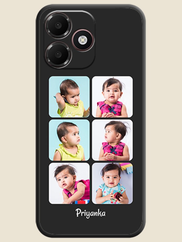 Floral Art with 6 Image Holder on Photo On Space Black Custom Soft Matte Mobile Back Cover - Oppo K14 Lite 4G