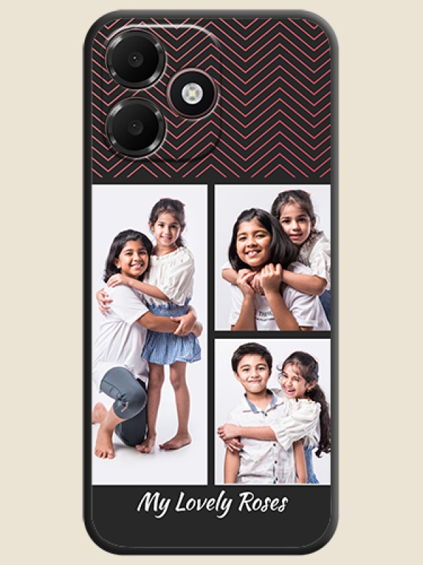 Wave Pattern with 3 Image Holder On Space Black Custom Soft Matte Mobile Back Cover - Oppo K14 Lite 4G