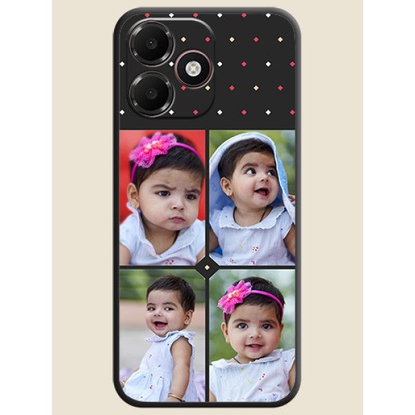 Multicolor Dotted Pattern with 4 Image Holder On Space Black Custom Soft Matte Mobile Back Cover - Oppo K14 Lite 4G Multicolor Dotted Pattern with 4 Image Holder On Space Black Custom Soft Matte Mobile Back Cover - Oppo K14 Lite 4G