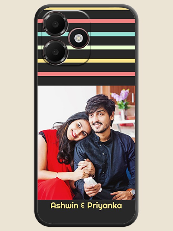 Color Stripes with Photo and Text on Photo On Space Black Custom Soft Matte Mobile Back Cover - Oppo K14 Lite 4G