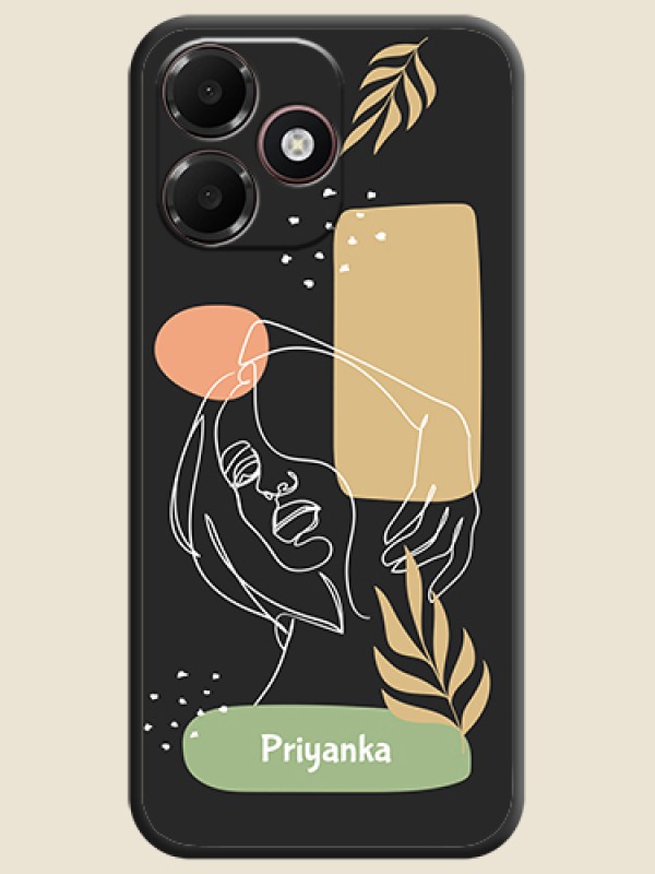 Custom Text With Line Art Of Women & Leaves Design On Space Black Custom Soft Matte Mobile Back Cover - Oppo K14 Lite 4G