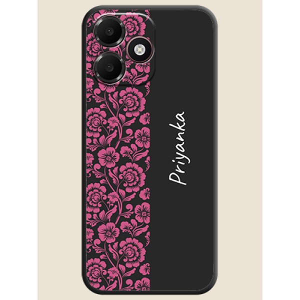 Pink Floral Pattern Design With Custom Text On Space Black Custom Soft Matte Mobile Back Cover - Oppo K14 Lite 4G Pink Floral Pattern Design With Custom Text On Space Black Custom Soft Matte Mobile Back Cover - Oppo K14 Lite 4G