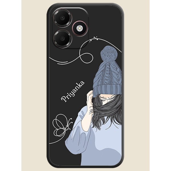 Girl With Blue Winter Outfiit Custom Text Design On Space Black Custom Soft Matte Mobile Back Cover - Oppo K14 Lite 4G Girl With Blue Winter Outfiit Custom Text Design On Space Black Custom Soft Matte Mobile Back Cover - Oppo K14 Lite 4G