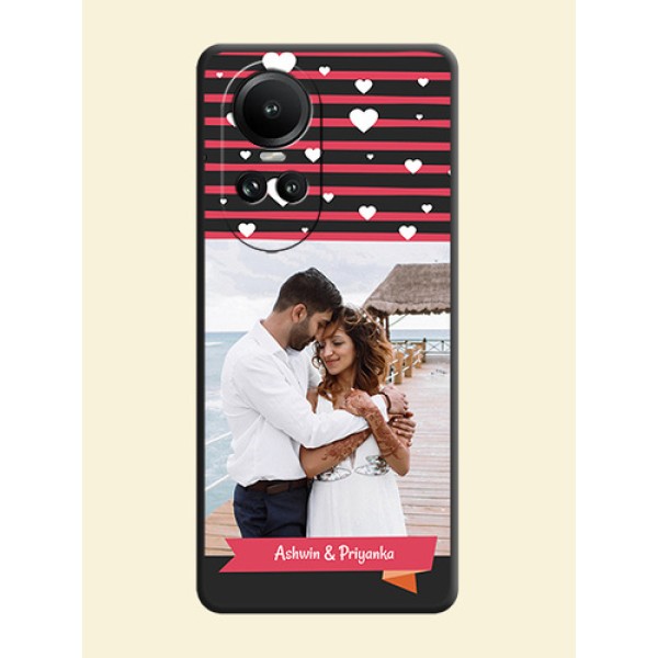 White Color Love Symbols with Pink Lines Pattern on Space Black Custom Soft Matte Phone Cases - Reno 10 5G