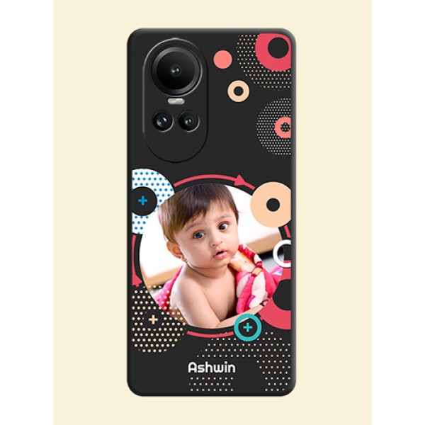 Multicoloured Round Image on Personalised Space Black Soft Matte Cases - Reno 10 5G