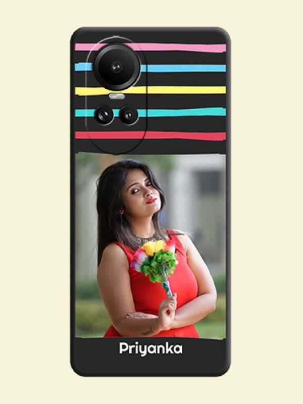 Multicolor Lines with Image on Space Black Personalized Soft Matte Phone Covers - Reno 10 5G