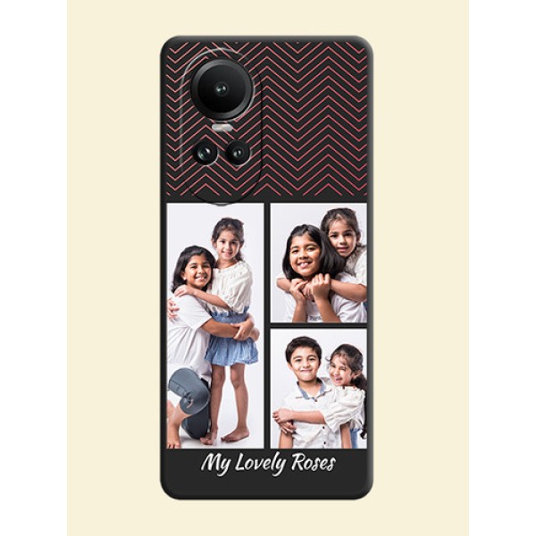 Wave Pattern with 3 Image Holder on Space Black Custom Soft Matte Back Cover - Reno 10 5G Wave Pattern with 3 Image Holder on Space Black Custom Soft Matte Back Cover - Reno 10 5G