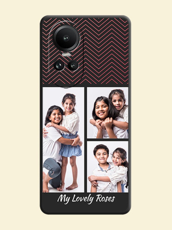 Wave Pattern with 3 Image Holder on Space Black Custom Soft Matte Back Cover - Reno 10 5G