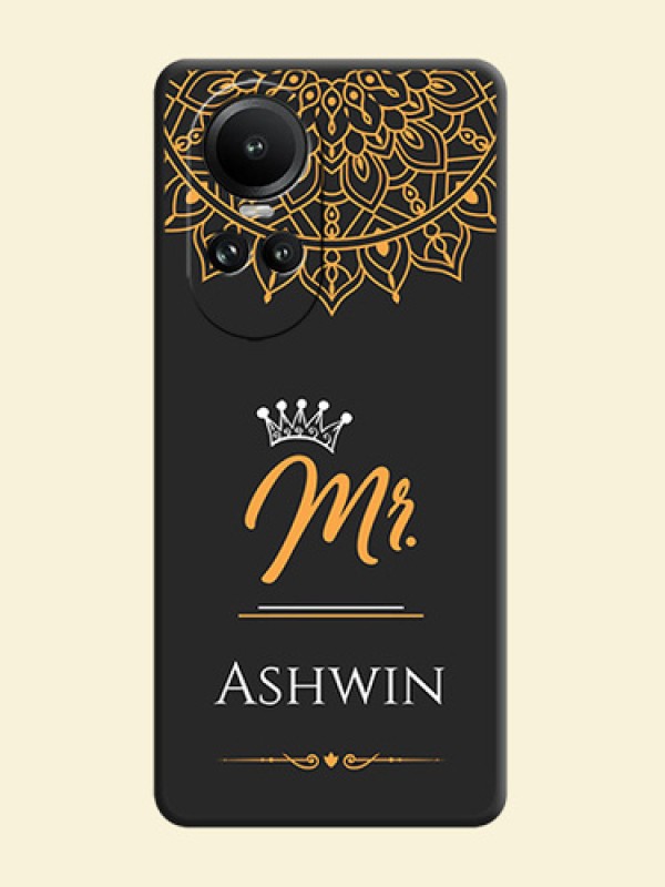 Mr Name with Floral Design on Personalised Space Black Soft Matte Cases - Reno 10 5G
