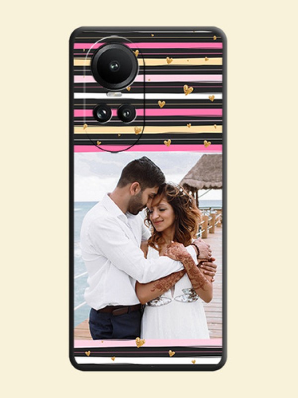 Multicolor Lines and Golden Love Symbols Design - Photo on Space Black Soft Matte Mobile Cover - Reno 10 Pro 5G