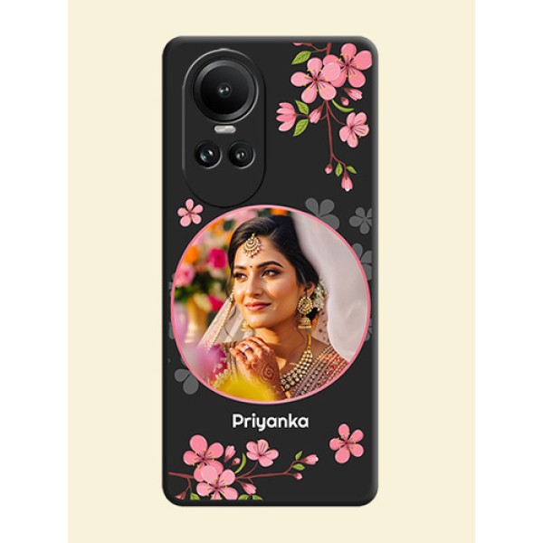 Round Image with Pink Color Floral Design - Photo on Space Black Soft Matte Back Cover - Reno 10 Pro 5G Round Image with Pink Color Floral Design - Photo on Space Black Soft Matte Back Cover - Reno 10 Pro 5G