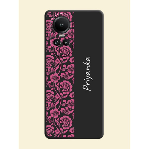 Pink Floral Pattern Design With Custom Text On Space Black Personalized Soft Matte Phone Covers - Reno 10 Pro 5G