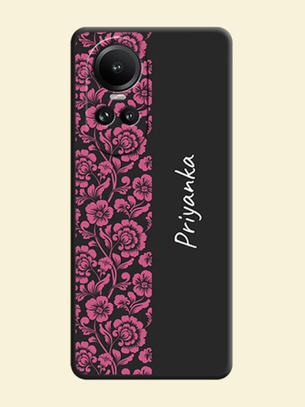 Pink Floral Pattern Design With Custom Text On Space Black Personalized Soft Matte Phone Covers - Reno 10 Pro 5G