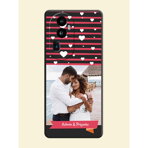 White Color Love Symbols with Pink Lines Pattern on Space Black Custom Soft Matte Phone Cases - Reno 10 Pro Plus 5G